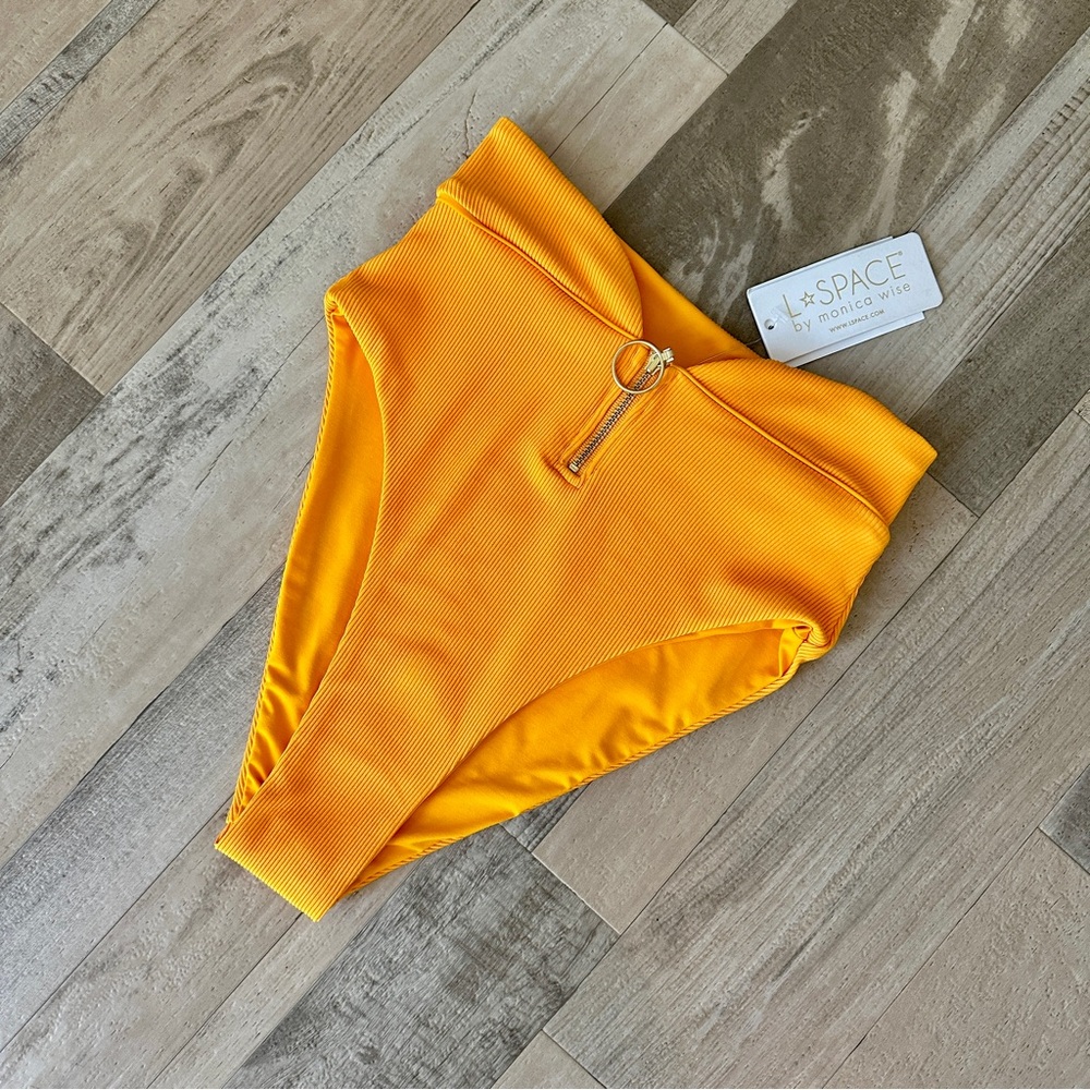 L*Space Luke Swim Bottom Bitsy Vibrant Orange High-Waisted Bikini Bottom EB